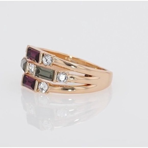NIB NWT Brilliance Swarovski Mulit-Row Baguette Ring Green Purple Gold M… - Picture 5 of 10